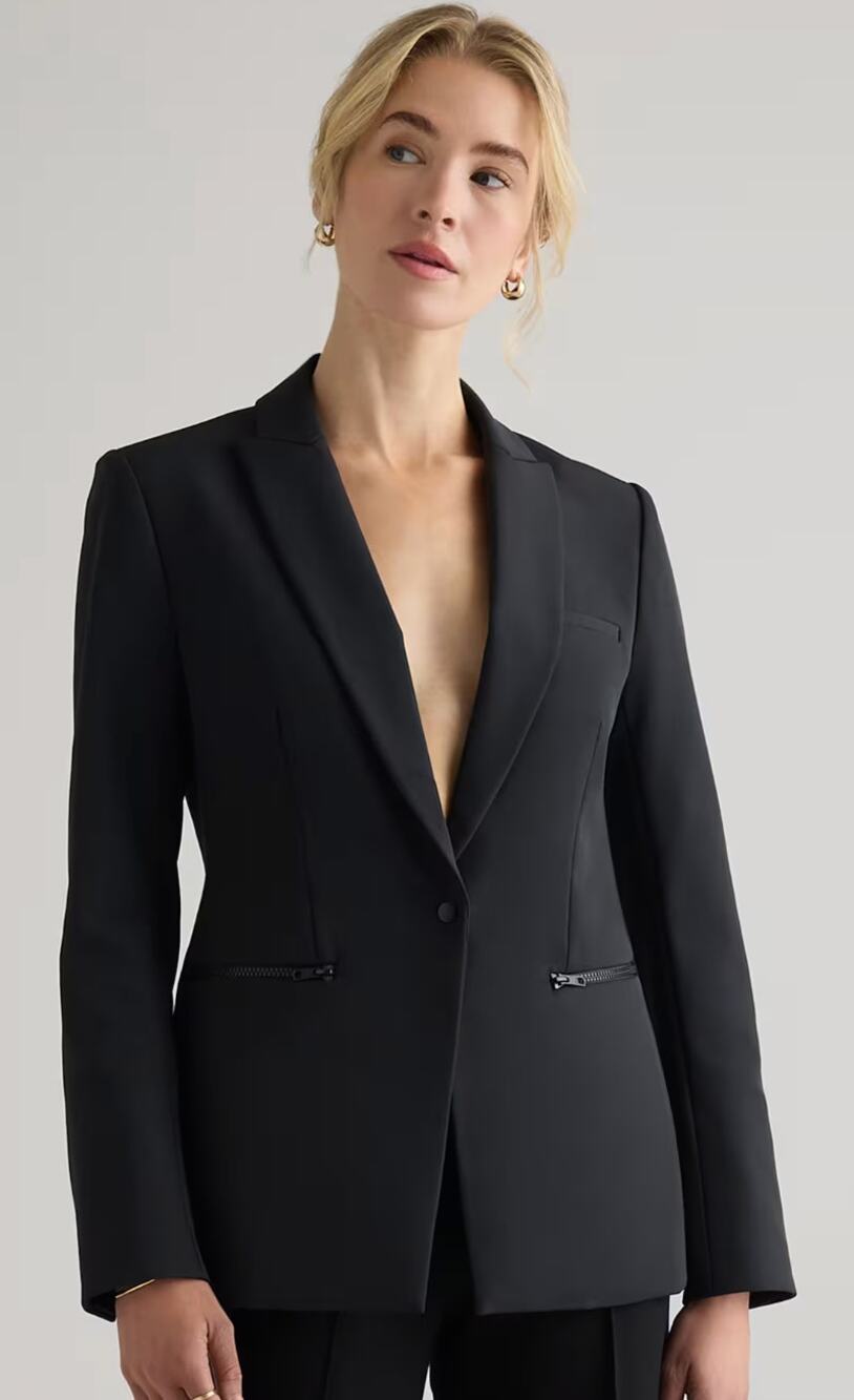 Quince Scuba Single-Breasted Convertible Blazer Black NWT Size M